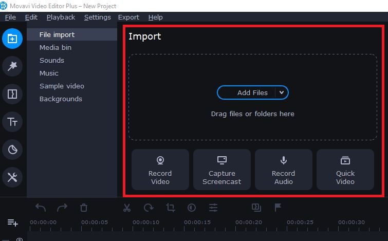 Import files or media in Movavi Video Editor