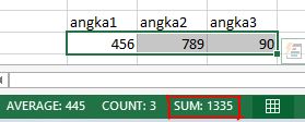 Menjumlahkan dengan Cara Menyeleksi sel yang berisi angka (Klik + Drag)