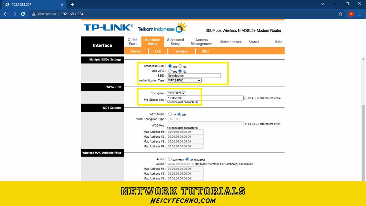 setting ssid dan password