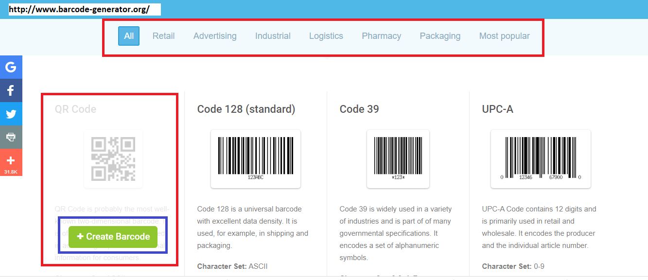 Memilih Jenis Barcode di Generator Barcode org