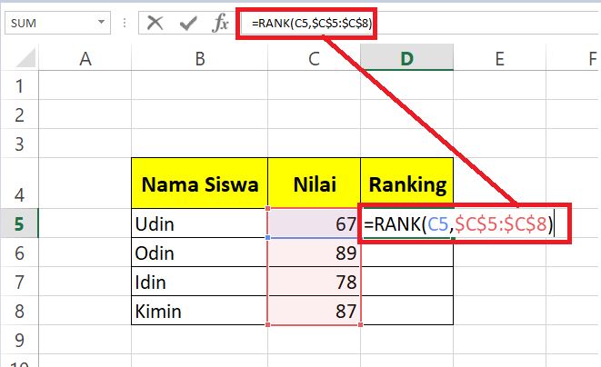 Rumus Fungsi Excel Untuk Mengurutkan Ranking