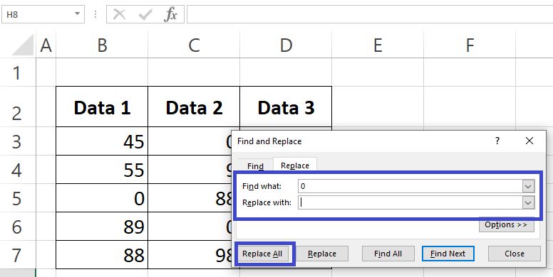 Mengubah Angka 0 Menjadi Kosong dengan Find and Replace