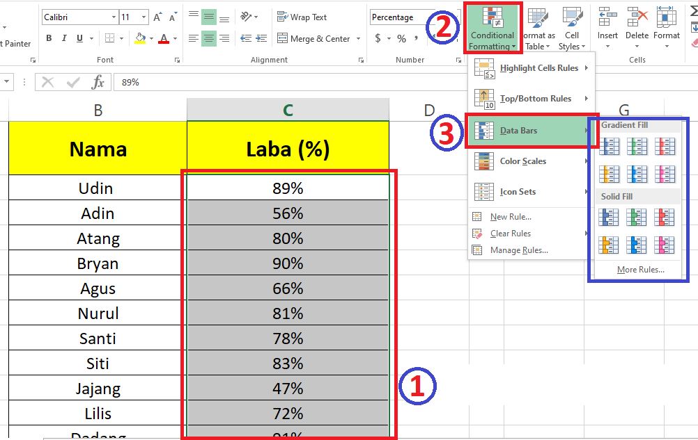 Cara Membuat Data Statistik Perbandingan Data di Sel Excel