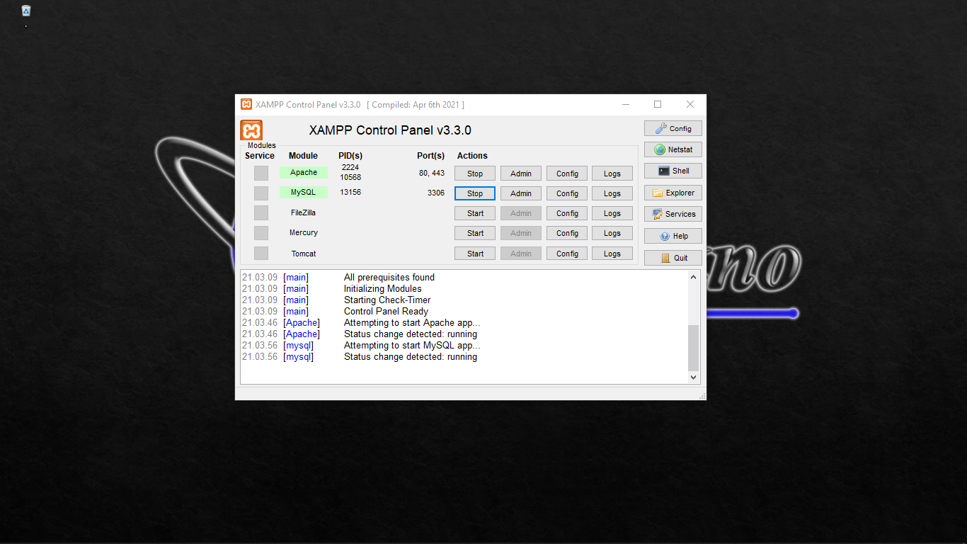Running Apache & MySQL on XAMPP