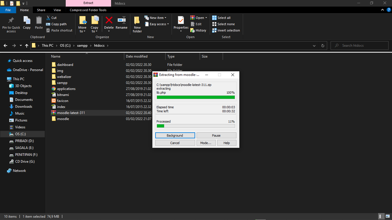 Simpan File Moodle Yang telah diinstall di htdocs
