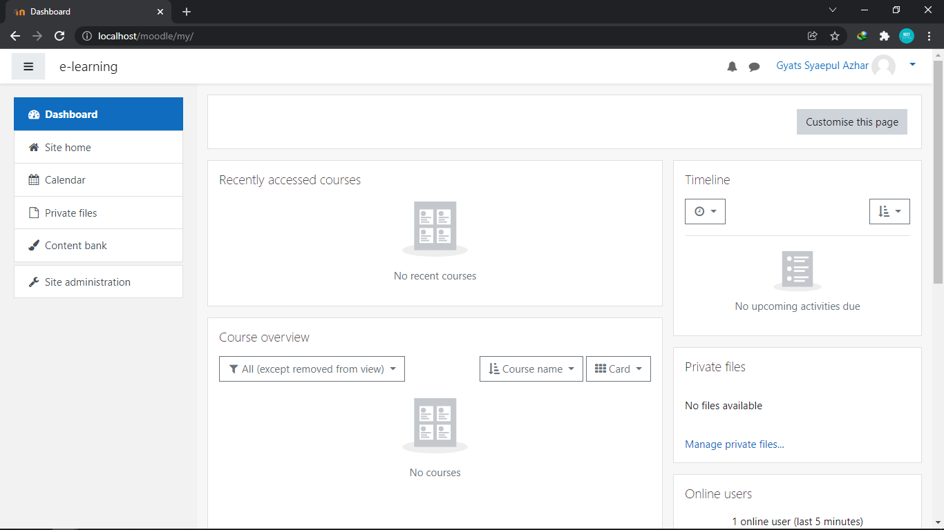 Tampilan Moodle Default