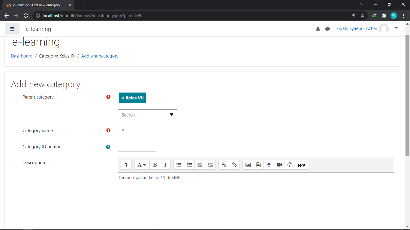 sub-category kelas moodle