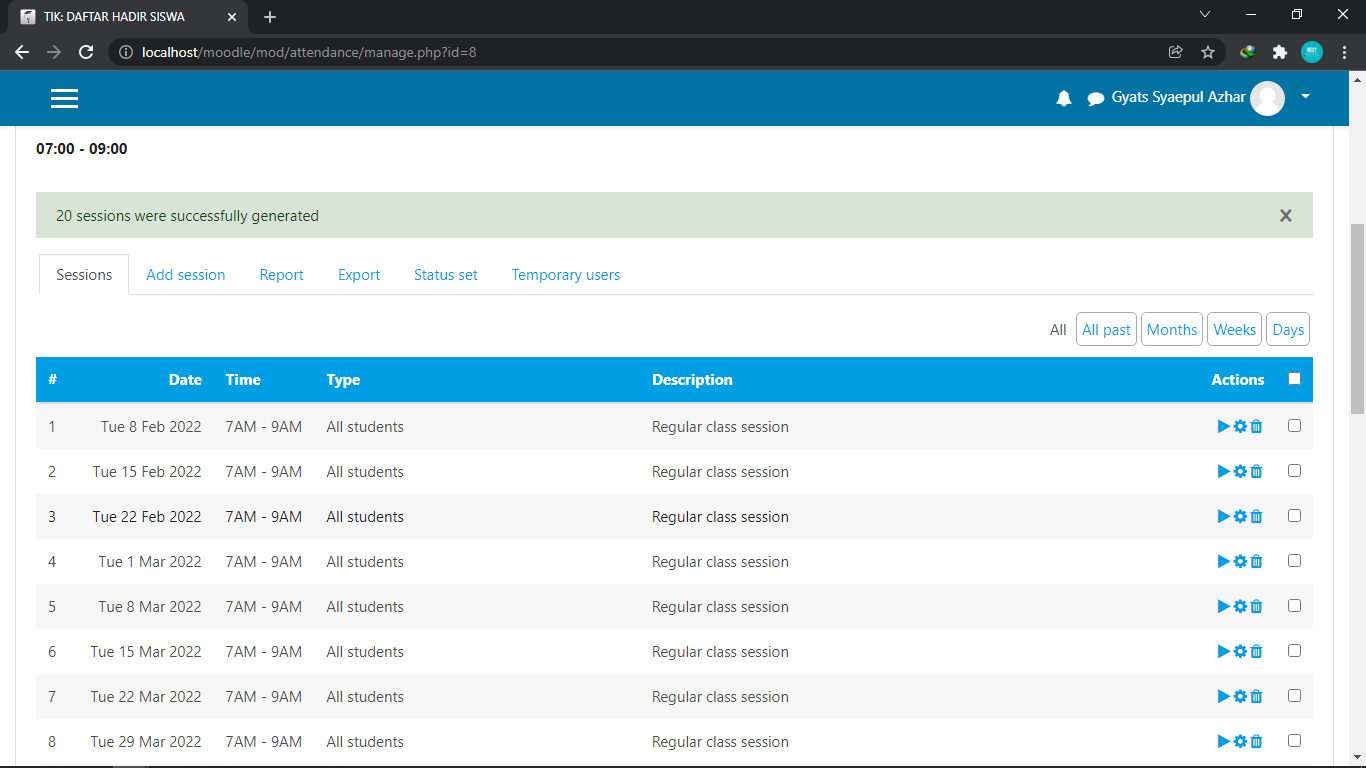absensi menggunakan fitur multiple session moodle