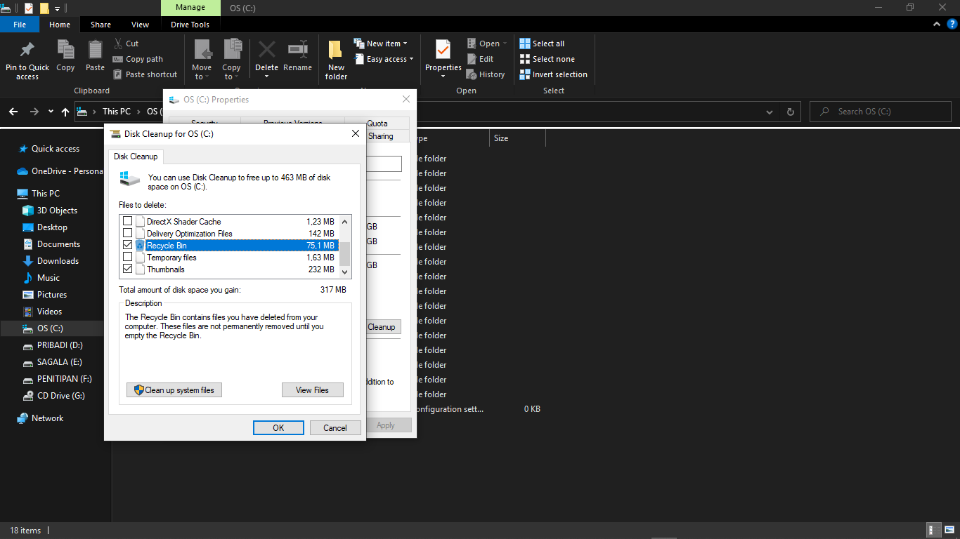 menghapus sampah di sistem windows