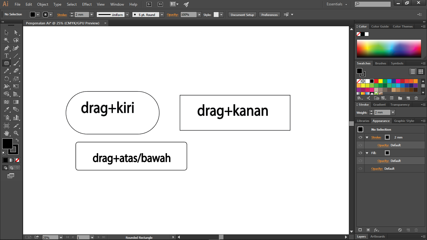 mengatur objek Ai rounded rectangle tool