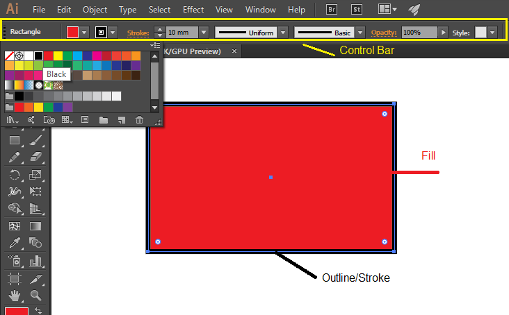Mengatur warna objek menggunakan control bar ai