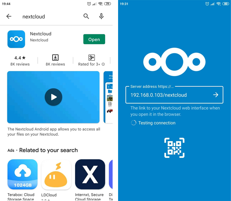 download dan masukan link nextcloud