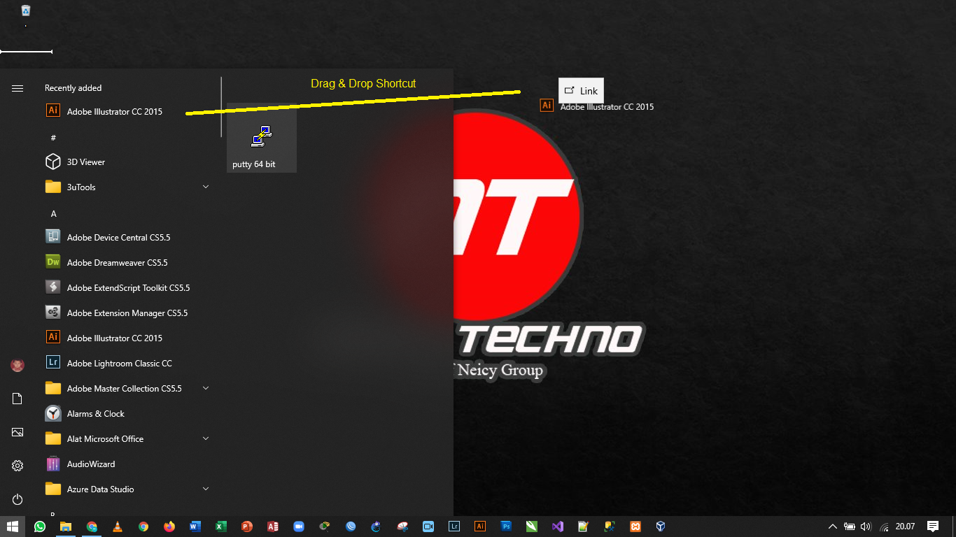 membuat shortcut aplikasi komputer ke Desktop