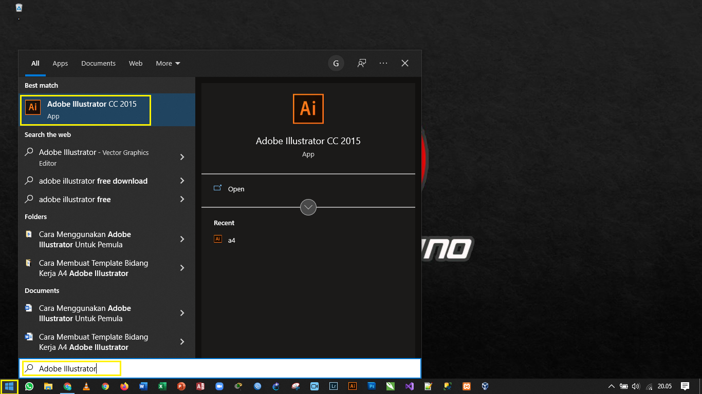 mencari aplikasi adobe illustrator