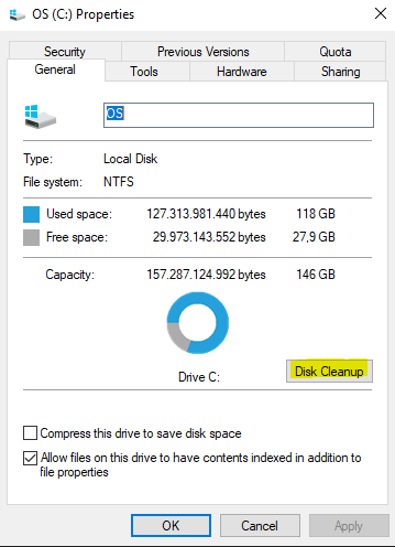 menu disk cleanup partisi windows