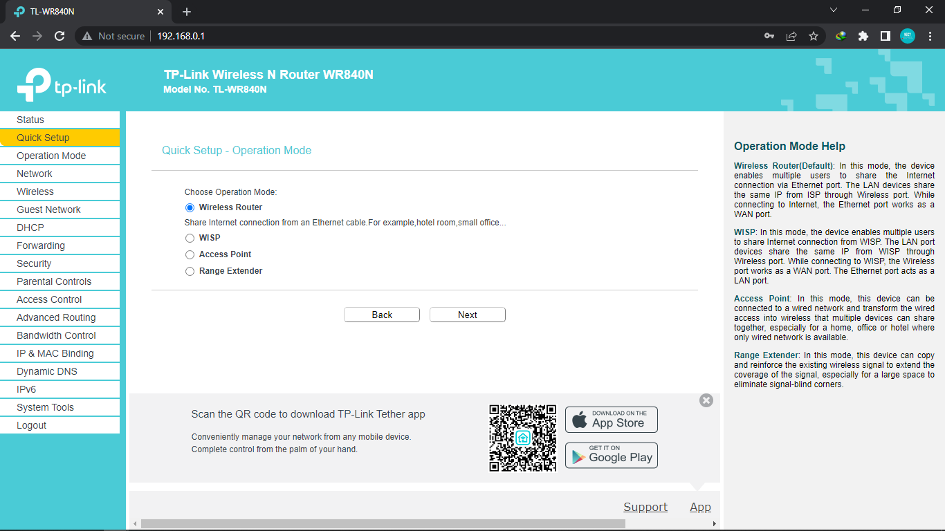mode wirelles network tplink