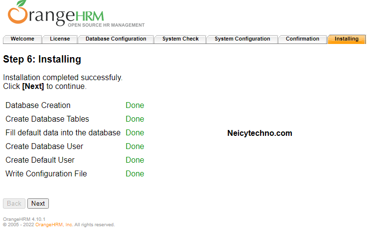 Installasi Selesai OrangeHRM