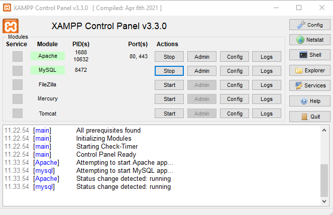 modul Apche dan mysql xampp