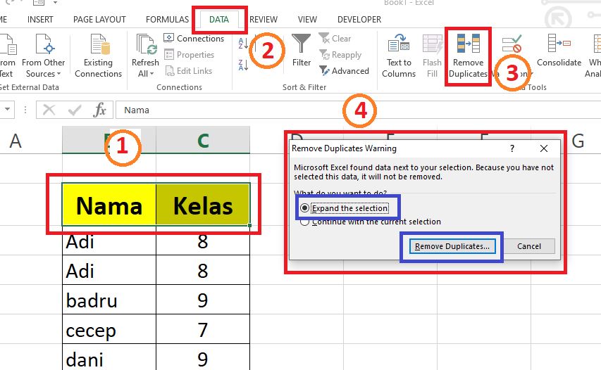 Cara menghilangkan data yang sama (Duplikat) di Microsoft Excel