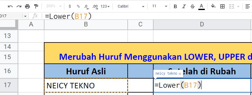 Rumus Lower di Google Spreadsheet