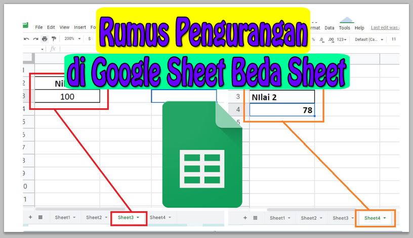 Rumus Pengurangan di Spreadsheet Beda Sheet
