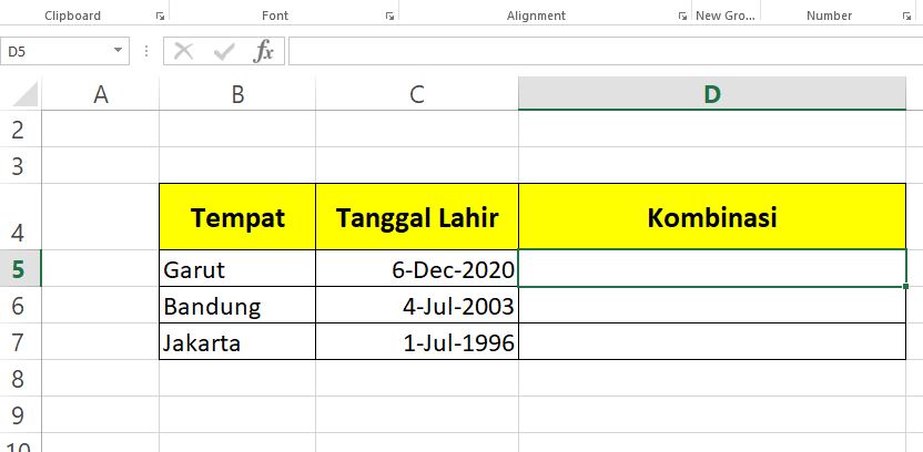 Cara Menggabungkan Tempat dan Tanggal Lahir di Excel Menggunakan Rumus Fungsi CONCATENATE