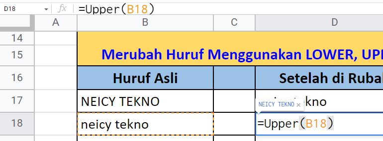 Rumus Upper di Google Spreadsheet