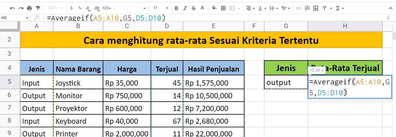 Cara Menghitung Nilai Rata-rata berdasarkan Kriteria Tertentu di Google Spreadsheet