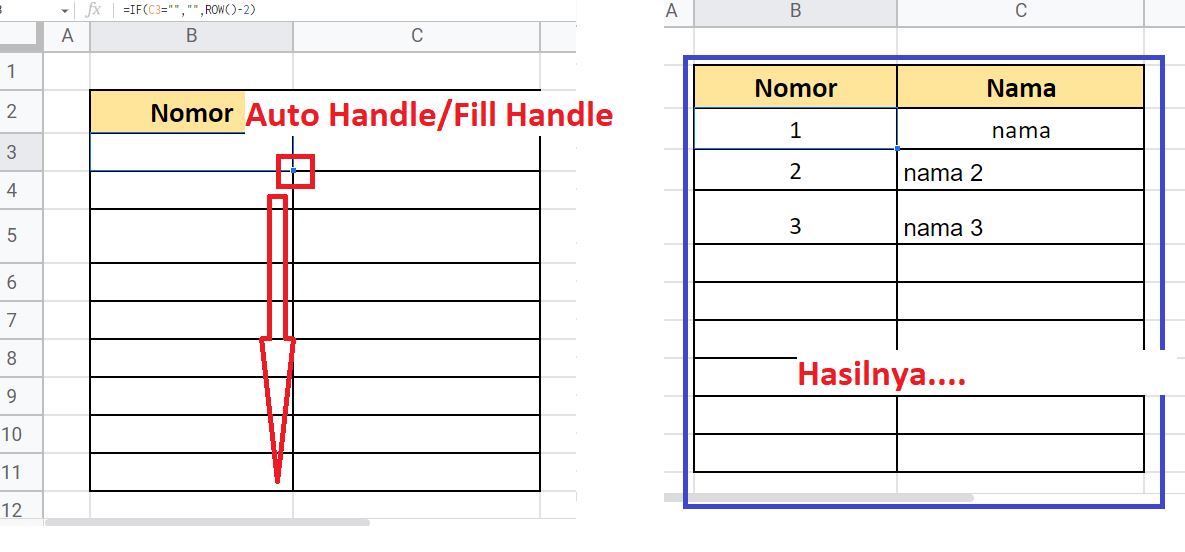 Membuat Nomor Urut Otomatis di Spreadsheet Dengan Rumus IF