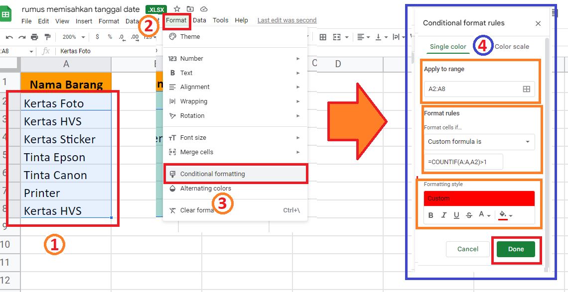 Cara Mewarnai Data yang Sama di Google Sheet/Spreadsheet