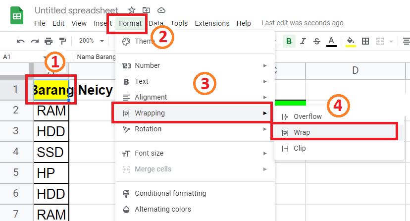 Cara Menggunakan Fitur Wrap Text di Spreadsheet