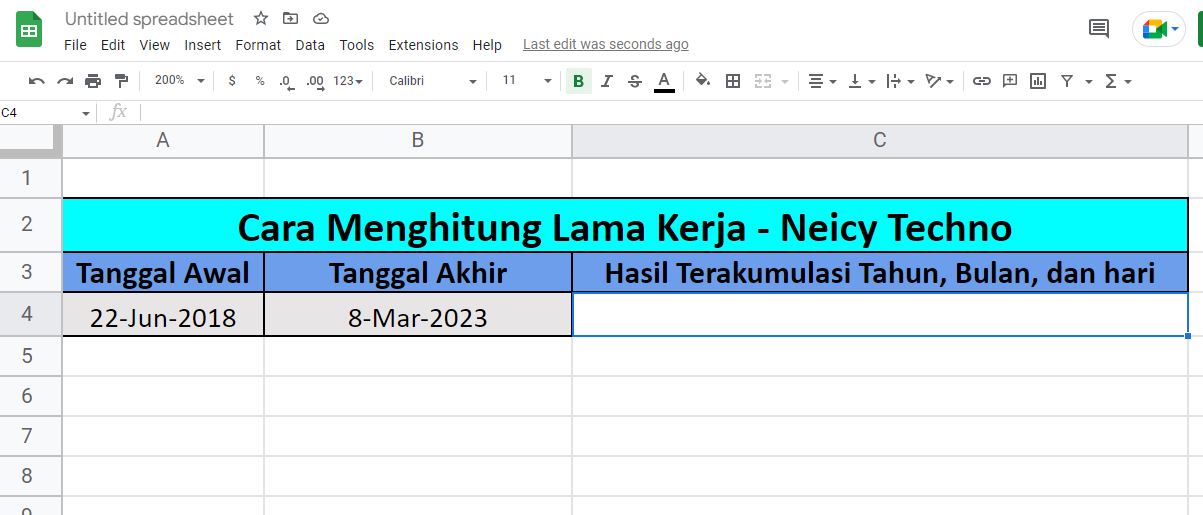 Cara Menghitung Lama Kerja di Spreadsheet Dengan Keterangan Tanggal, Bulan dan Tahun