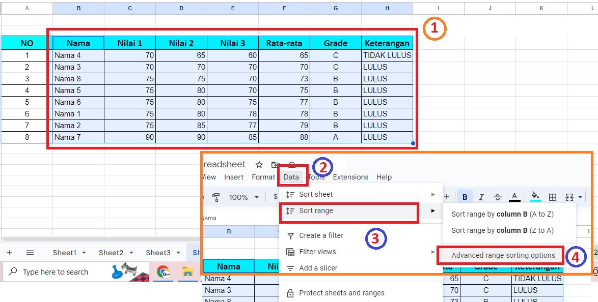 Cara Mengurutkan Data Secara Otomatis di Spreadsheet / Google Sheet