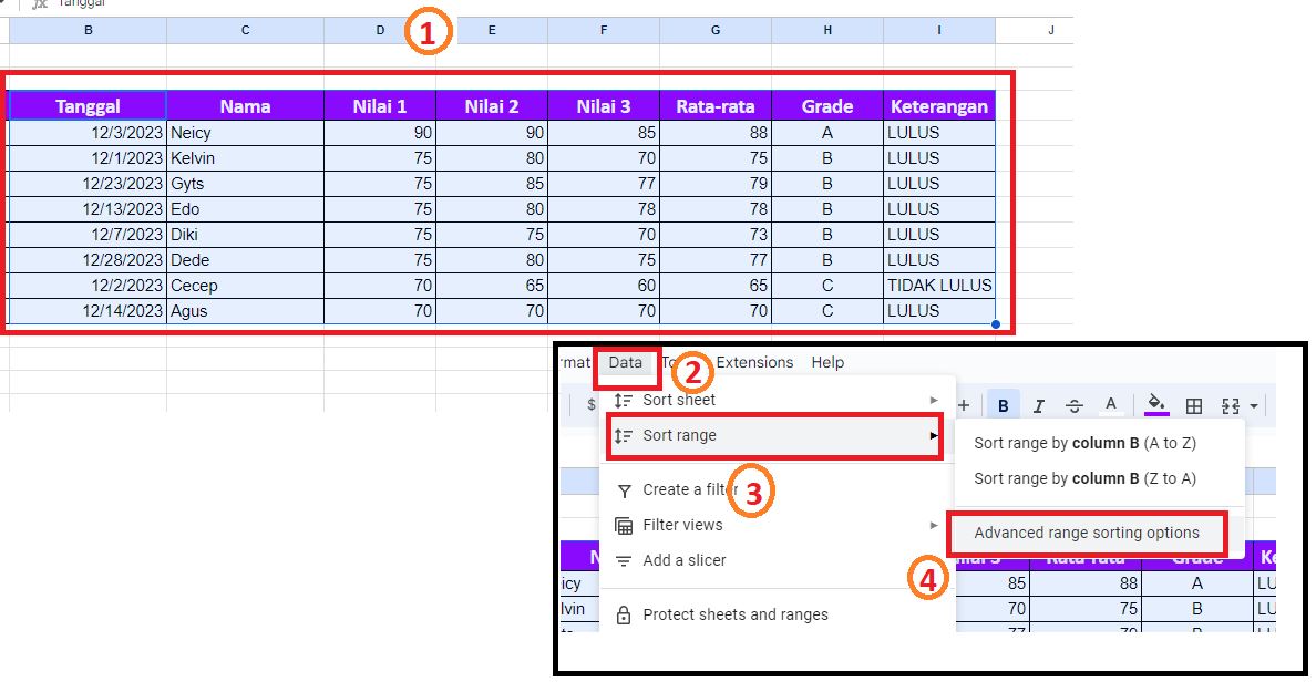 Cara Mengurutkan Tanggal di Spreadsheet / Google Sheet