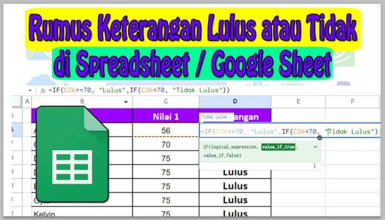 Rumus Keterangan Lulus atau Tidak di Spreadsheet / Google Sheet