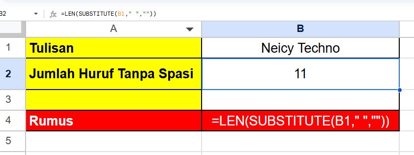 Menghitung Jumlah Huruf Tanpa Spasi di Spreadsheet / Google Sheet