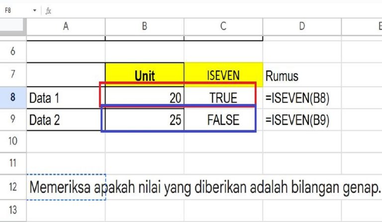 Cara Menggunakan Rumus ISEVEN di Spreadsheet Untuk Memeriksa Bilangan Genap Pada Suatu Sel Data